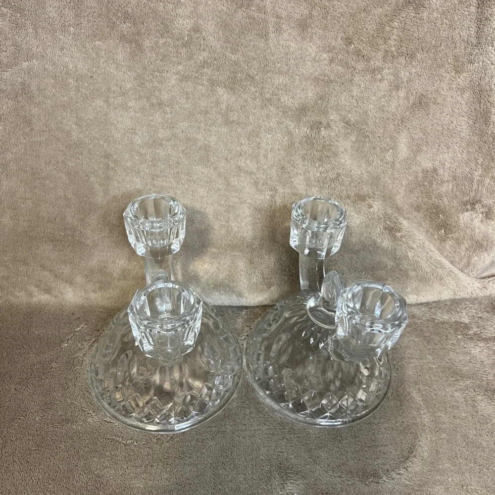 Pair (2) Imperial Glass Double‎ Candlestick Holders Tradition Pattern Stem #165